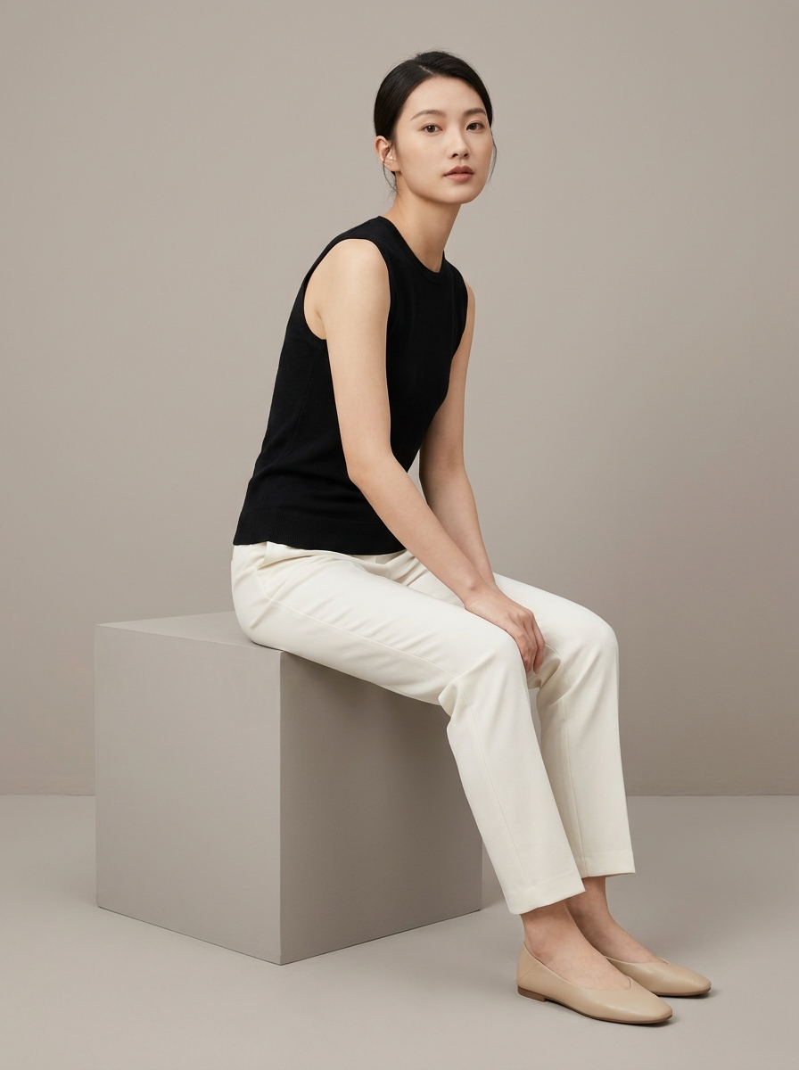 坐姿松弛 · 轻微侧角